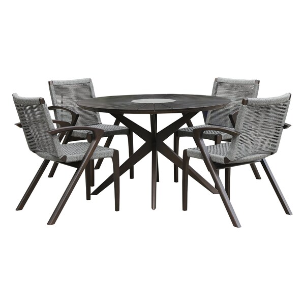 Armen Living Sachi and Nabila Outdoor 5 Piece Dark Eucalyptus and Concrete Dining Set 840254333376 - main